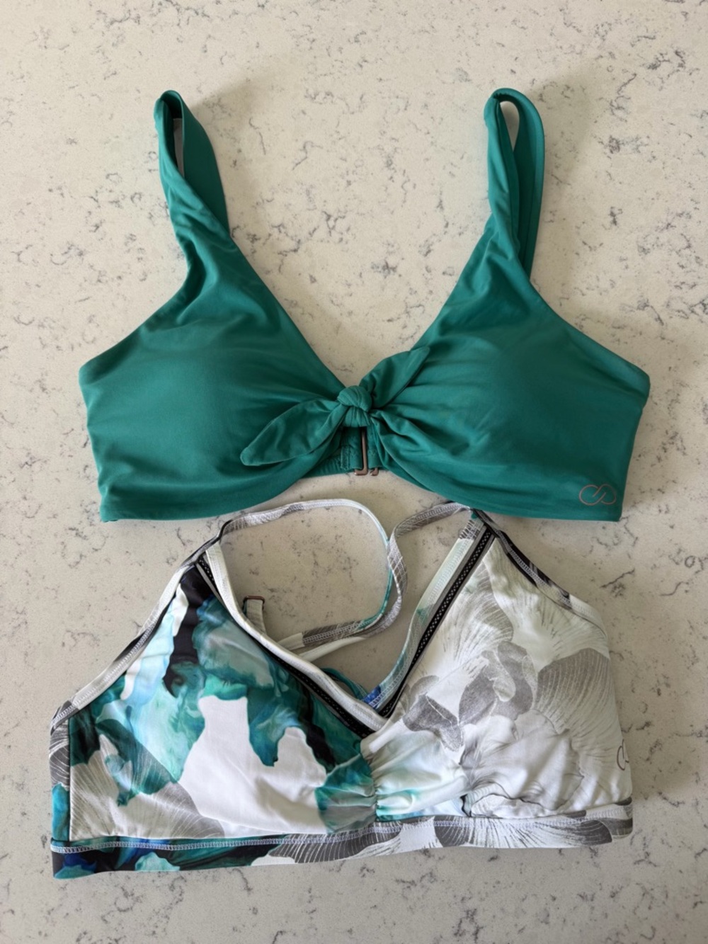 CALIA by Carrie Underwood Teal & Teal/White Pattern Bikini Tops